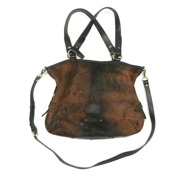 Cole Haan Tantivy Chestnut Brown Haircalf Cowhide Shoulder Bag Purse Handbag - Picture 7 of 9
